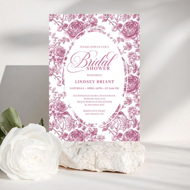Royal Blush Velvet Rose Pattern Bridal Shower  Einladung (Royal Blush Velvet Rose Pattern Bridal Shower Invite)