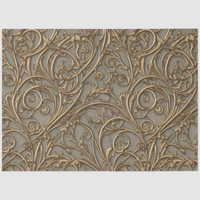 Royal Bronze Floral Verziert Damask Seidenpapier (Vorderseite)