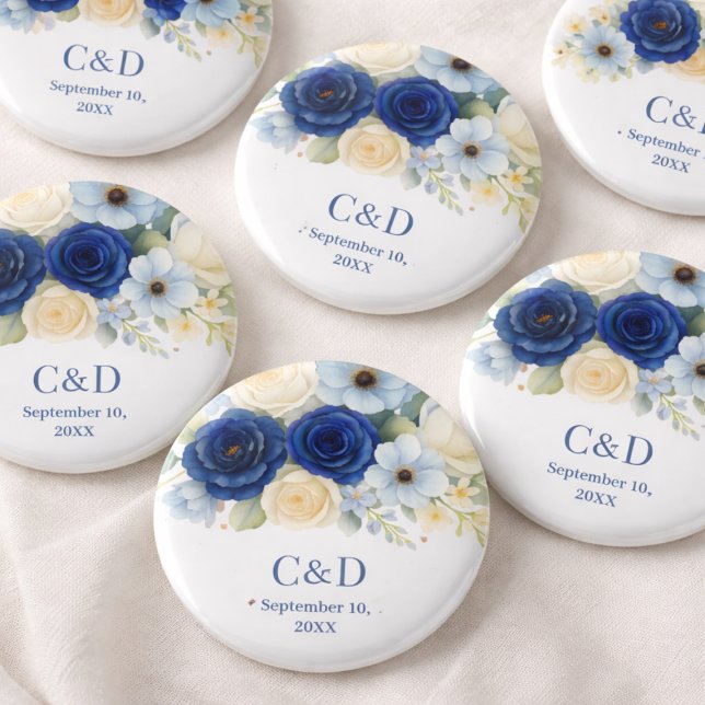 Royal Bue Wedding Watercolor Elfenbeinküste Blume Button (Von Creator hochgeladen)