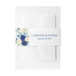 Royal Bue Wedding Watercolor Elfenbeinküste Blume Einladungsbanderole