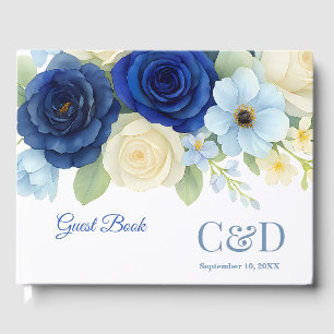 Royal Bue Wedding Watercolor Elfenbeinküste Blume Gästebuch