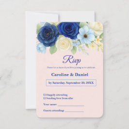 Royal Bue Wedding Watercolor Elfenbeinküste Blume RSVP Karte