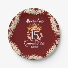 Royal Burgandy Vintag Boho Quinceañera Spanisch Pappteller