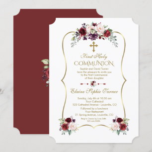 Royal Burgundy Blush Blume Erste Heilige Kommune Einladung