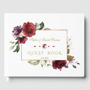 Royal Burgundy Blush Blume Gold Wedding Gästebuch