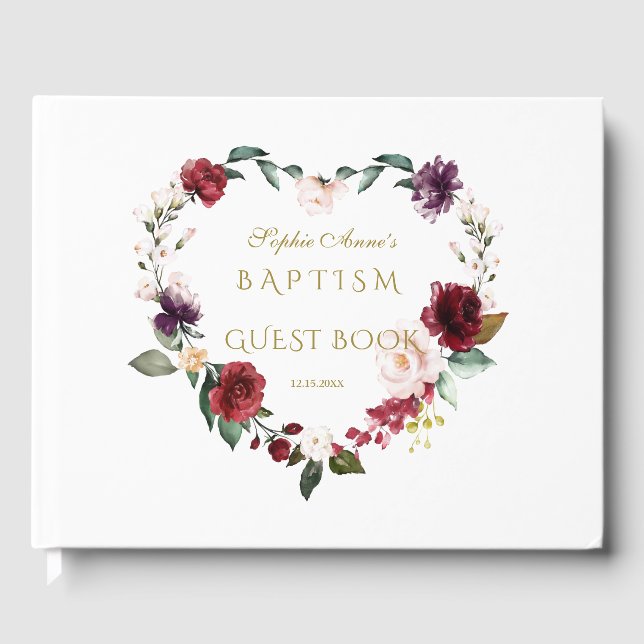 Royal Burgundy Blush Blume Navy Blue Baptisse Gästebuch (Vorderseite)