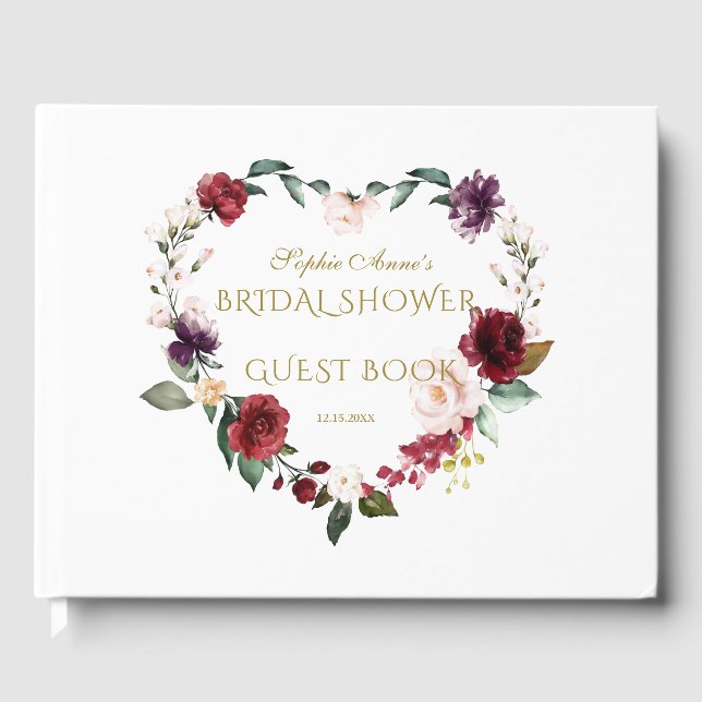 Royal Burgundy Blush Blume Navy Brautparty Gästebuch (Vorderseite)