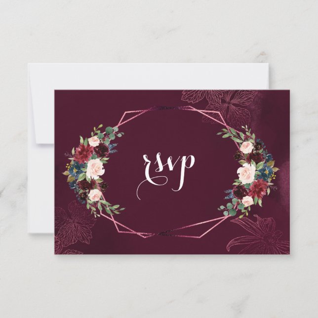 Royal Burgundy Blush Floral Geometric RSVP Karte (Vorderseite)
