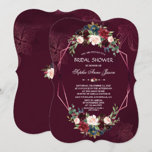 Royal Burgundy Floral Geometric Brautparty Einladung