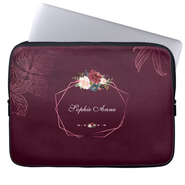 Royal Burgundy Floral Geometric Laptopschutzhülle (Vorderseite)