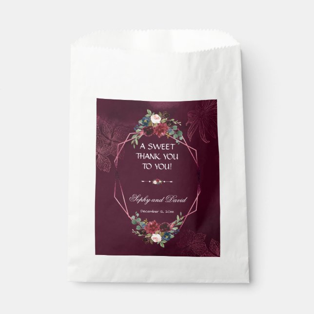 Royal Burgundy Floral Geometric Wedding DANK Geschenktütchen (Vorderseite)
