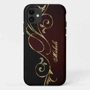 Royal Burgundy Gold Black Monogram Case-Mate iPhone Hülle