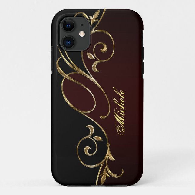 Royal Burgundy Gold Black Monogram Case-Mate iPhone Hülle (Rückseite)