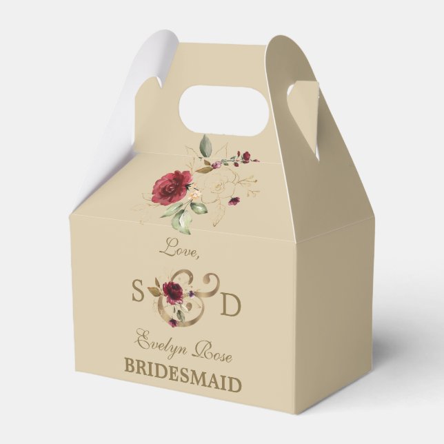 Royal Burgundy Gold Blume Monogram Wedding Geschenkschachtel (Vorderseite)