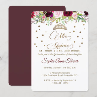 Royal Burgundy Gold Mis Quince Script Quinceañera Einladung