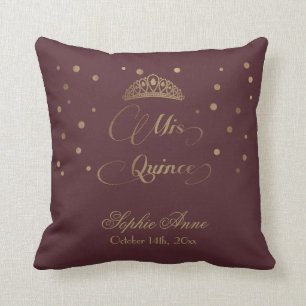 Royal Burgundy Gold Mis Quince Script Quinceañera Kissen