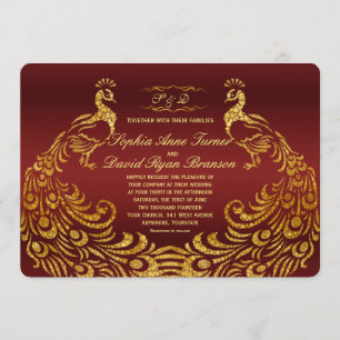 Royal Burgundy Gold Peacock Faire-part de mariage