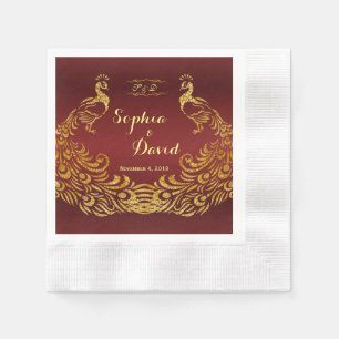 Royal Burgundy Gold Peacock Wedding Custom Serviette