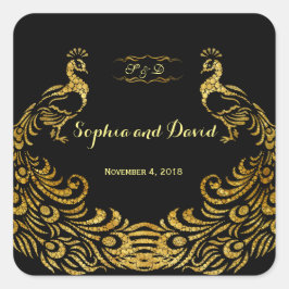 Royal Burgundy Gold Peacock Wedding Quadratischer Aufkleber