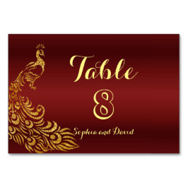 Royal Burgundy Gold Peacock Wedding TISCHNUMMER