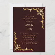 Royal Burgundy Gold Schnörkel Engagement Party