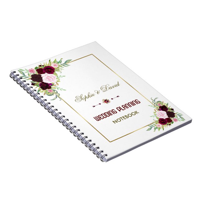 Royal Burgundy Marsala Floral Wedding Planner Notizblock (Rechte Seite)