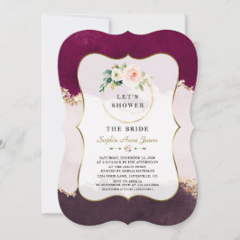 Royal Burgundy Pink Blume Gold Brautparty Einladung