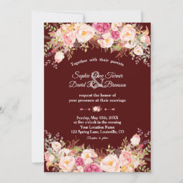 Royal Burgundy Pink Blush Blume Hochzeit Einladung
