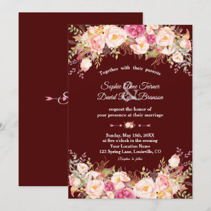Royal Burgundy Pink Blush Blume Hochzeit Einladung