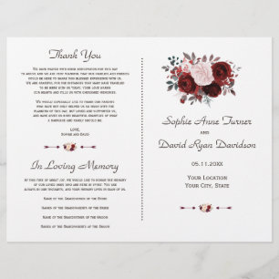 Royal Burgundy Pink Floral Gold Wedding Programme