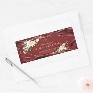 Royal Burgundy White Blume Gold Christening Rechteckiger Aufkleber