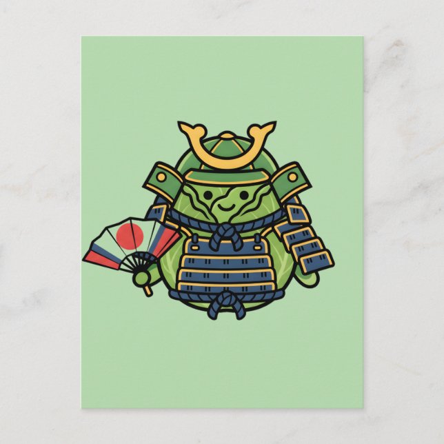 Royal Cabbage Samurai Warrior with War Fan Illustr Postkarte (Vorderseite)