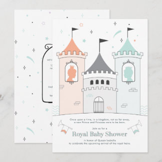 Royal Castle Boy Girl Twin Baby Dusche Einladung