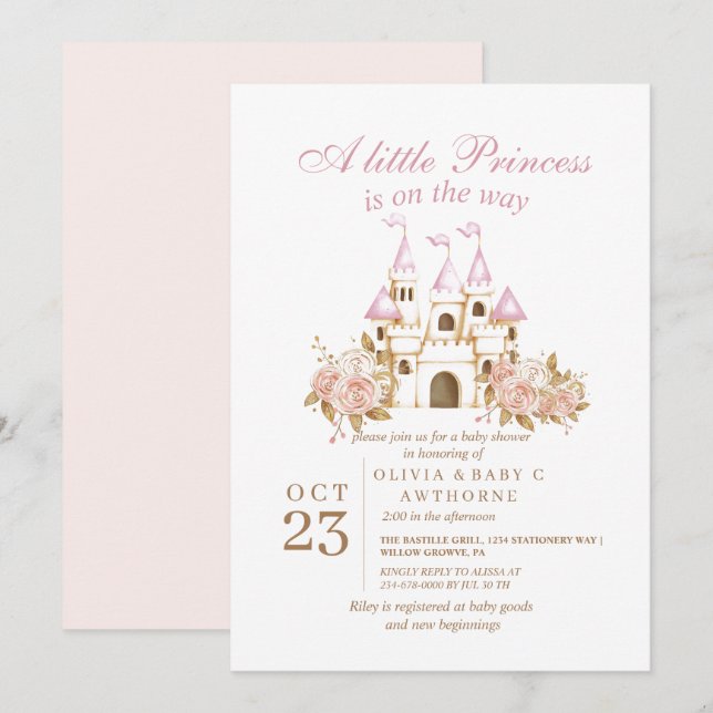 Royal Castle Princess Baby Dusche Einladung (Vorne/Hinten)