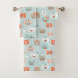 Royal Cats Pattern Badhandtuch Set