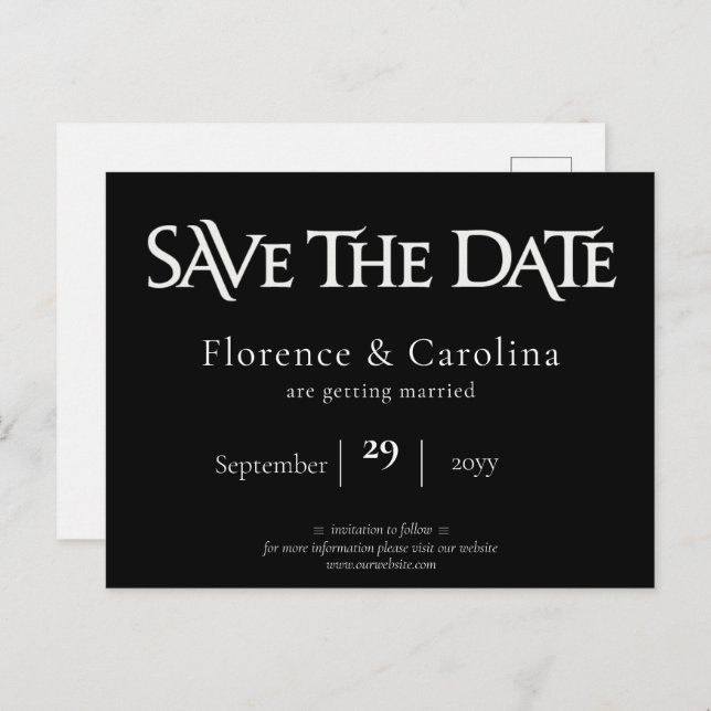 Royal Chic Black Save the Date Postkarte (Vorne/Hinten)