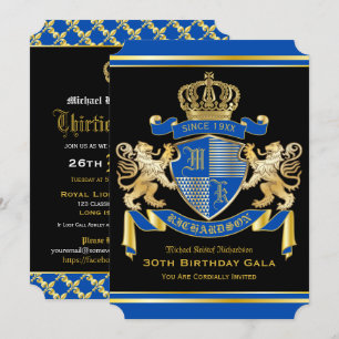 Royal Coat of Arms Blue Gold Löwe Emblem Geburtsta Einladung