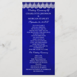 Royal Cobalt Blue White Lace Wedding Programme de 