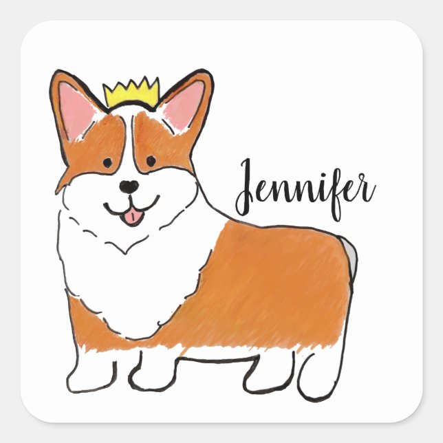 Royal Corgi Hund personalisiert Quadratischer Aufkleber (Vorderseite)