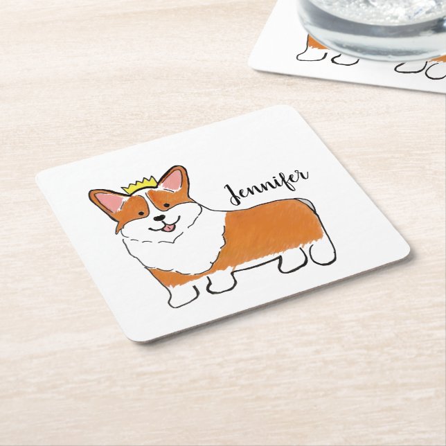 Royal Corgi Hund personalisiert Rechteckiger Pappuntersetzer (angewinkelt)