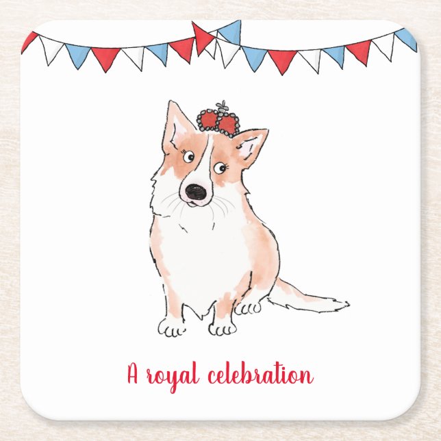 Royal Corgi Square Untersetzer (Vorderseite)
