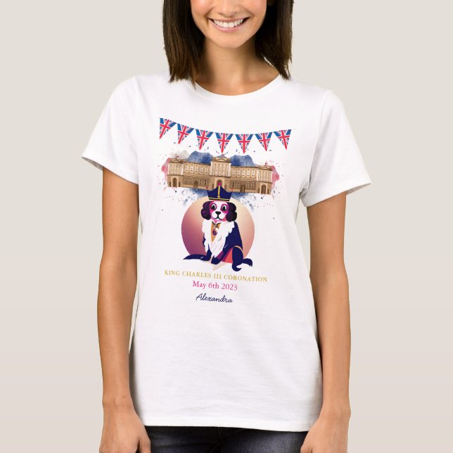 Royal Coronation King Charles Dog Fun Custom Text T-Shirt (Vorderseite)