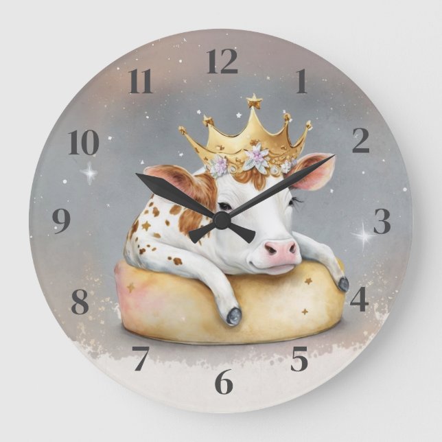 Royal Cow Dreaming on Cheese Throne                Große Wanduhr (Vorderseite)