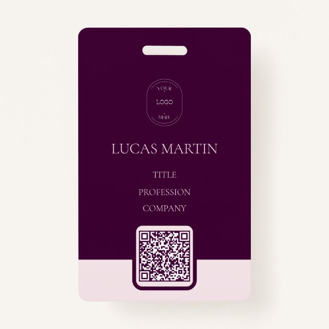Royal Crimson QR Code Employee Name Abzeichen Ausweis (Vorderseite)