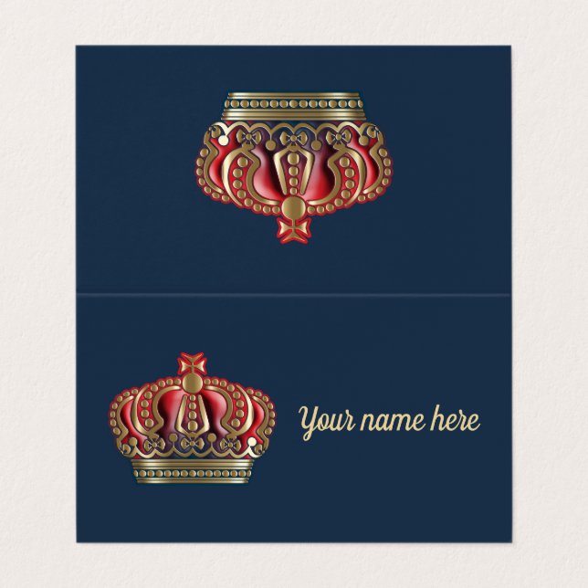 Royal Cross Crown - Gold Blue Red Visitenkarten (Außenseite Aufgefaltet)