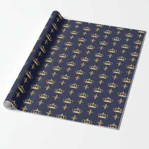 Royal Crown and Lilie Pattern on Blue Geschenkpapier