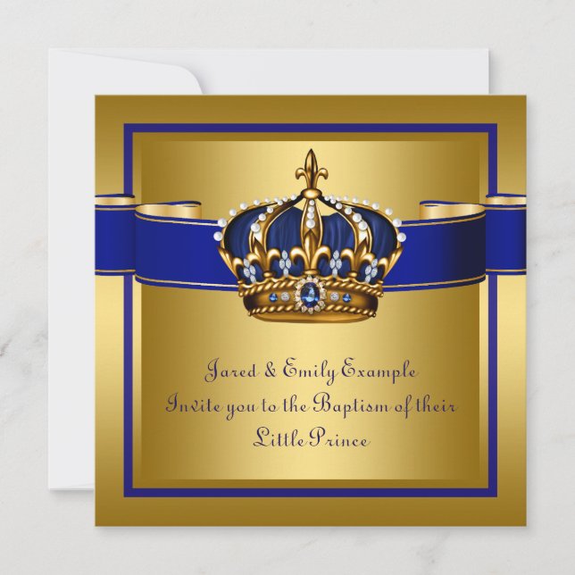 Royal Crown Blue und Gold Prince Taufe Einladung (Vorderseite)
