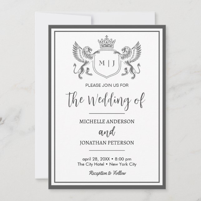 Royal Crown Emblem Lions Monogram Foto Wedding Save The Date (Vorderseite)