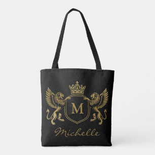 Royal Crown Emblem Lions Monogram Script Gold Tasche