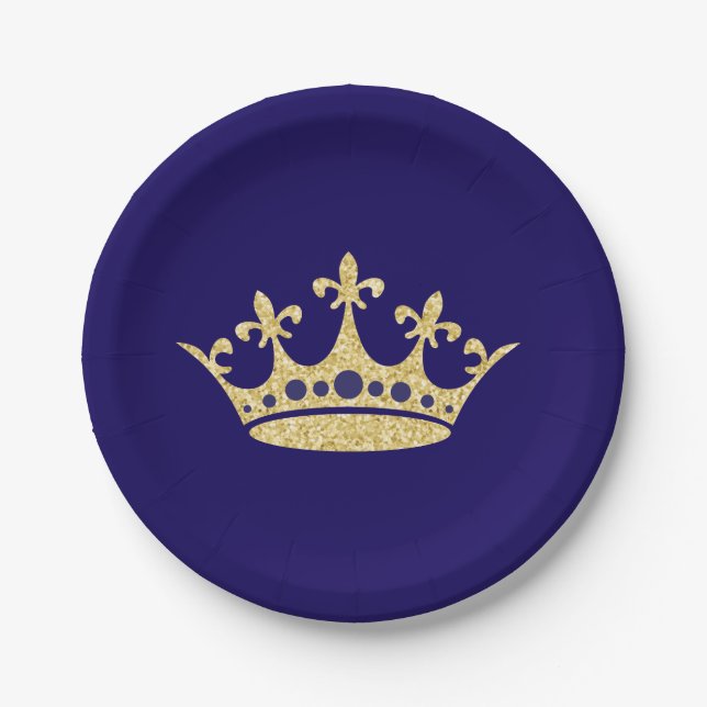 Royal Crown Paper Place Blue Gold Pappteller (Vorderseite)